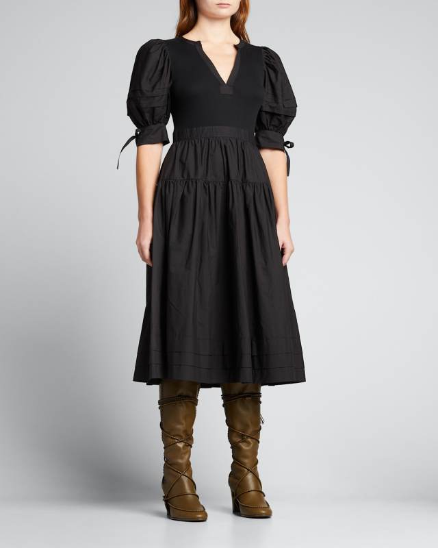 Cintia Puff-Sleeve Combo Dress
